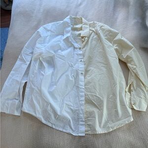 DONNI. Two-Tone White and Cream Casual Button-Down Shirt